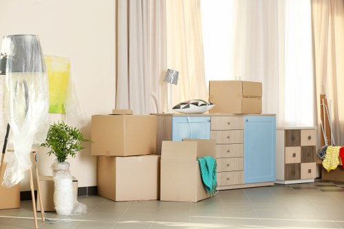 Packed boxes ready for a home move in Rotherhithe