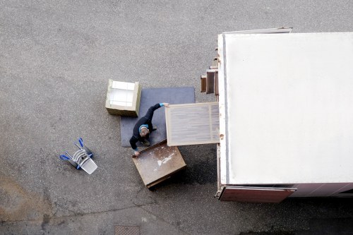 Packed boxes and furniture ready for a local move in Rotherhithe