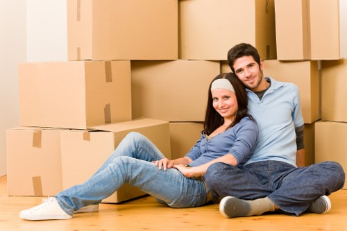 Office furniture and equipment prepared for a commercial move