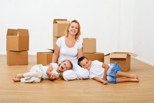 Sorted moving waste and cardboard prepared for recycling in Rotherhithe